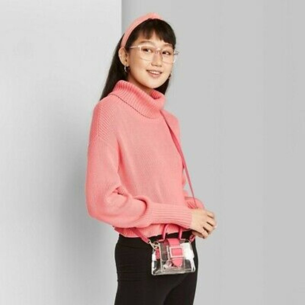 Target Wild Fable Turtleneck Cropped Pullover Sweater Pink